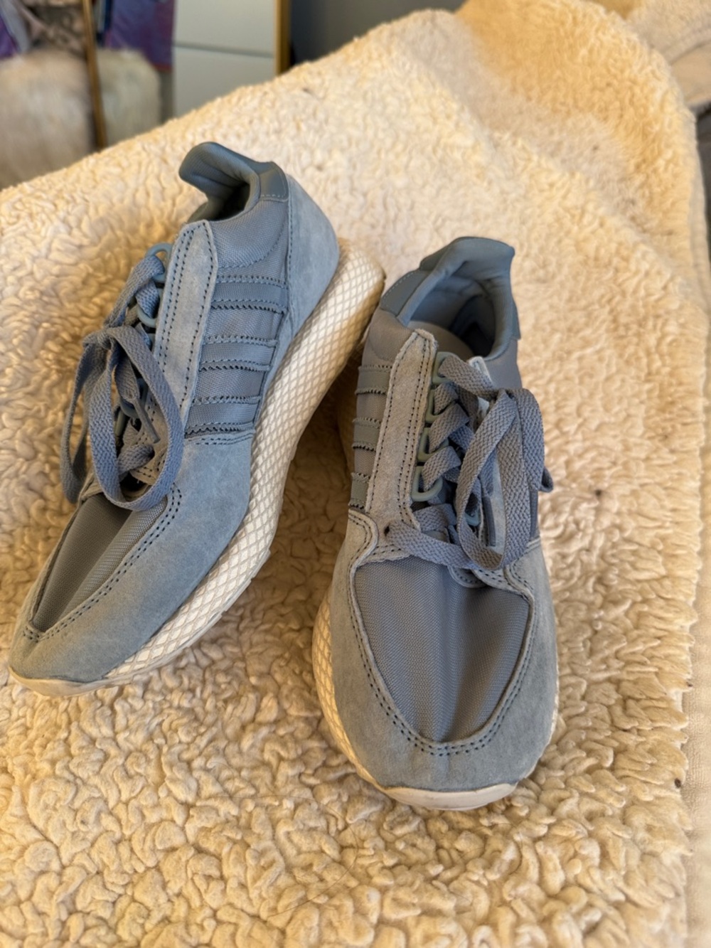 adidas Women's Light Blue Suede & Mesh Sneakers